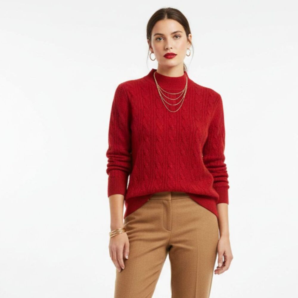 Investments 100% Cashmere Red Long Sleeve Cable Knit Sweater M